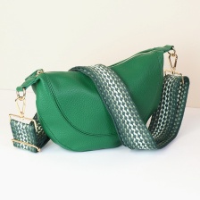 Emerald Vegan Leather Half Moon Bag with Spotty Webbing Strap by Peace of Mind